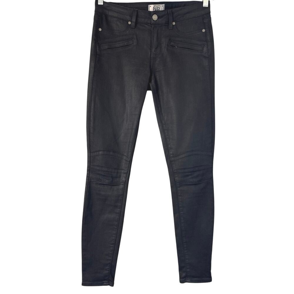 Paige Denim Black Silk Coated Skinny Jeans Stretch Moto Womens Size 29x29